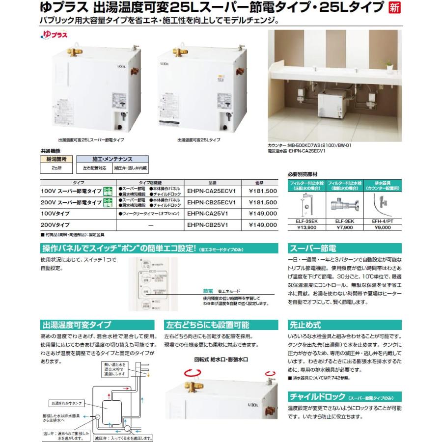 INAX・LIXIL　電気温水器　ゆプラス　出湯温度可変25L（洗面用）　200Vタイプ　パブリック向け　スーパー節電タイプ