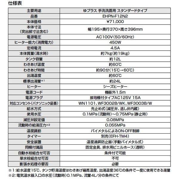 EHPN-F12N2　リクシル　小型電気温水器　ゆプラス　手洗洗面用　12L　スタンダードタイプ