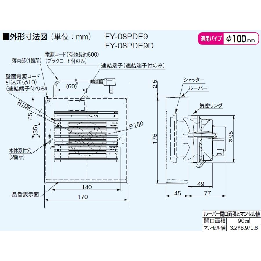 Panasonic（パナソニック） 換気扇 FY-08PDE9 パイプファン 排気