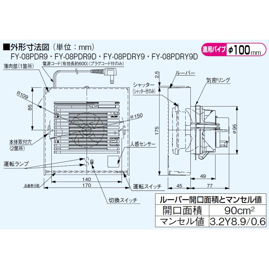 Panasonic（パナソニック） 換気扇 FY-08PDR9D パイプファン 排気