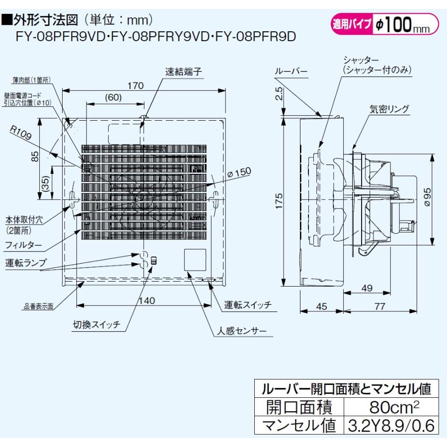 Panasonic パナソニック 換気扇 FY-08PFR9D パイプファン 排気 Panasonic パナソニック 換気扇 FY-08PFR9D パイプファン 排気