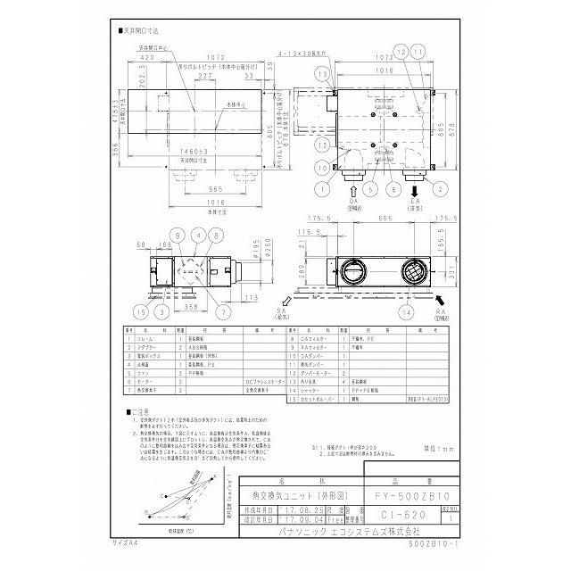 Panasonic（パナソニック） 換気扇 FY-500ZB10 熱交換気ユニット天吊