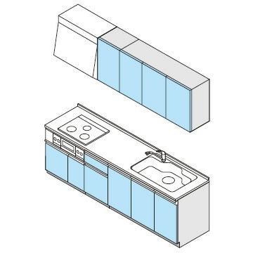 システムキッチン　クリナップ　ラクエラ　I型　標準タイプ　TGシンク　開き扉プラン　グランド　3口コンロ　扉シリーズ　間口255cm