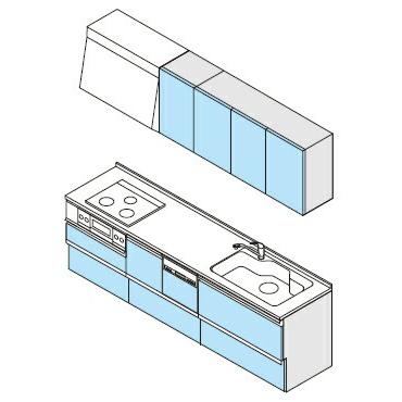 システムキッチン　クリナップ　ラクエラ　I型　間口270cm　TGシンク　3口コンロ　スライド収納プラン　扉シリーズ　コンフォート　食器洗乾燥機組込タイプ