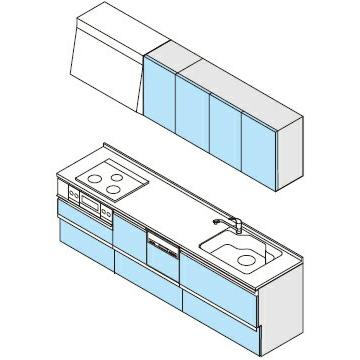 システムキッチン　クリナップ　ラクエラ　I型　TUシンク　グランド　スライド収納プラン　扉シリーズ　食器洗乾燥機組込タイプ　3口コンロ　間口270cm