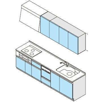 システムキッチン　クリナップ　ラクエラ　開き扉プラン　間口270cm　扉シリーズ　3口コンロ　TUシンク　I型　食器洗乾燥機組込タイプ　グランド