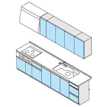 システムキッチン　クリナップ　ラクエラ　I型　食器洗乾燥機組込タイプ　間口300cm　シンシア　3口コンロ　開き扉プラン　TGシンク　扉シリーズ