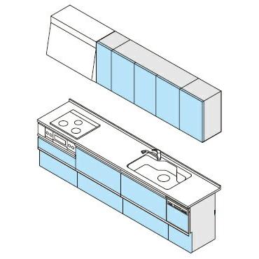 システムキッチン　食洗機　付きプラン　3口コンロ　スライド収納プラン　ラクエラ　クリナップ　間口300cm　扉シリーズ　I型　TGシンク　シンシア