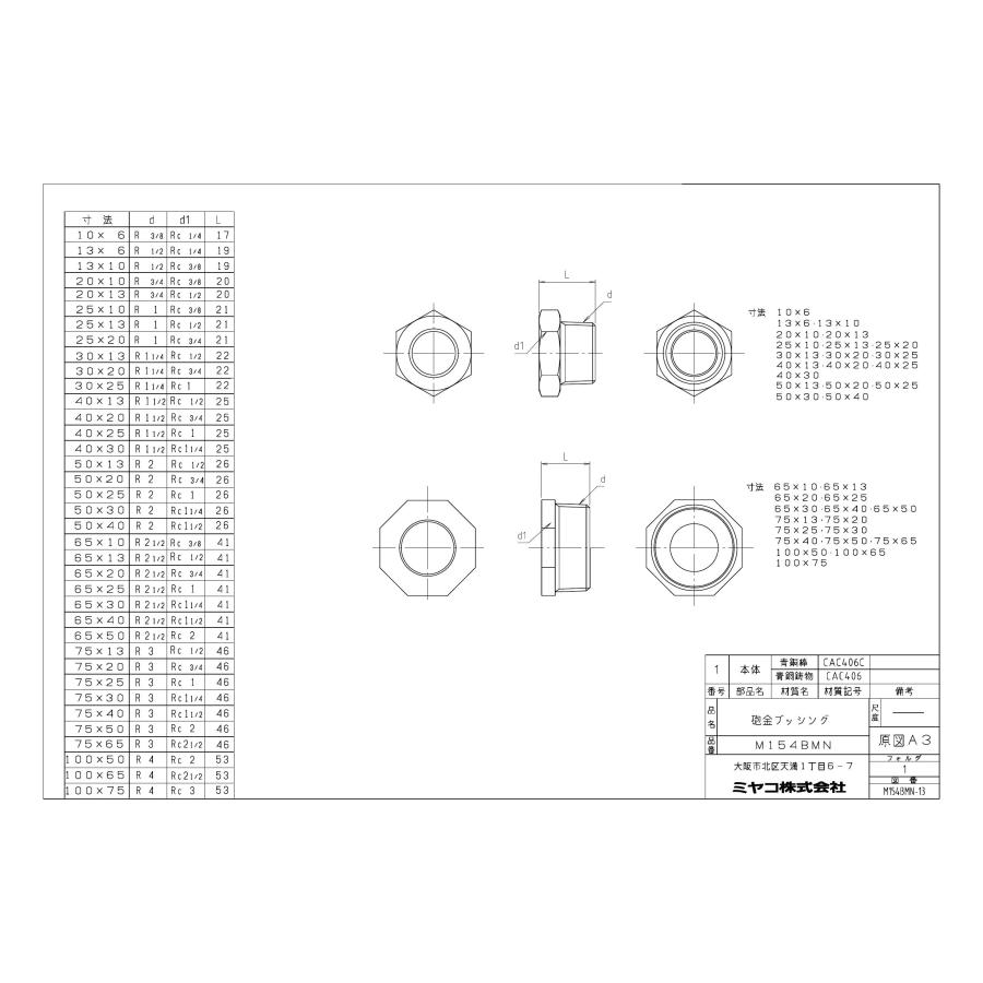 もふを様ご確認用 ミヤコ MIYAKO M154BMN砲金ブッシング【M154BMN】寸法 75×20 継手
