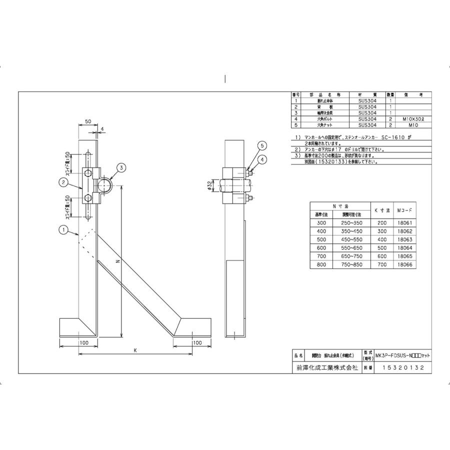 上水道関連製品＞FRP通風筒／開閉台＞開閉台 部品 振れ止め金具 MK3P-FDSUS-N300 Mコード：18061 前澤化成工業 純正品_1
