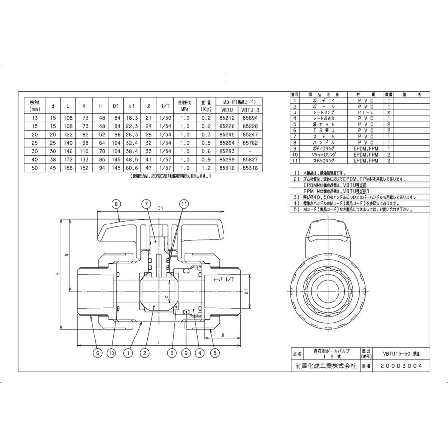 その他製品＞MSバルブ＞自在型ボールバルブ TS式 VBTU VBTU50赤禁油 Mコード：85316 前澤化成工業_1
