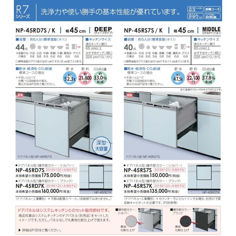 パナソニック・ビルトイン食器洗乾燥機（食洗機） 【NP-45RD7S】幅45cm ディープタイプ・ドアパネル型／シルバー【NP-45RD6Sの後継品】【純正品】｜mary-b｜05