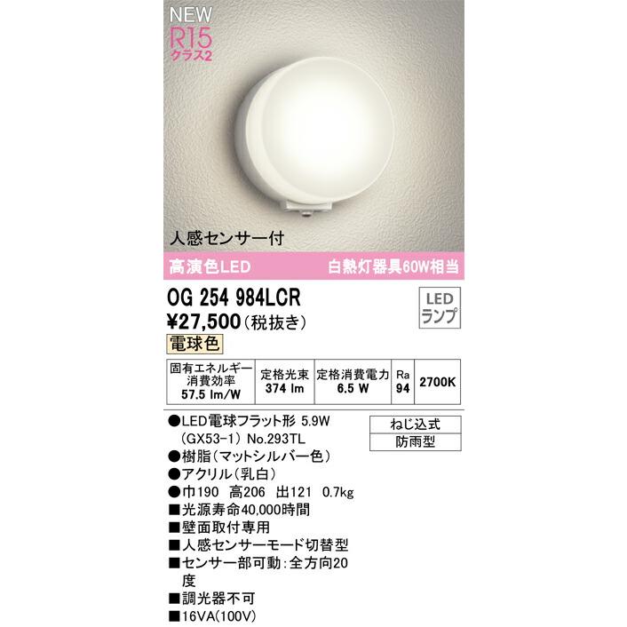 代引・後払い不可】【OG254984LCR】オーデリック エクステリアライト