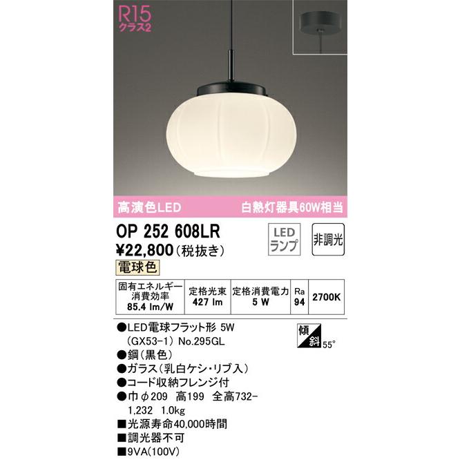 【代引・後払い不可】【OP252608LR】オーデリック ペンダントライト LEDランプ 演色性(Ra)：94 ペンダントライト おしゃれなダイニング照明 LED照明の画像