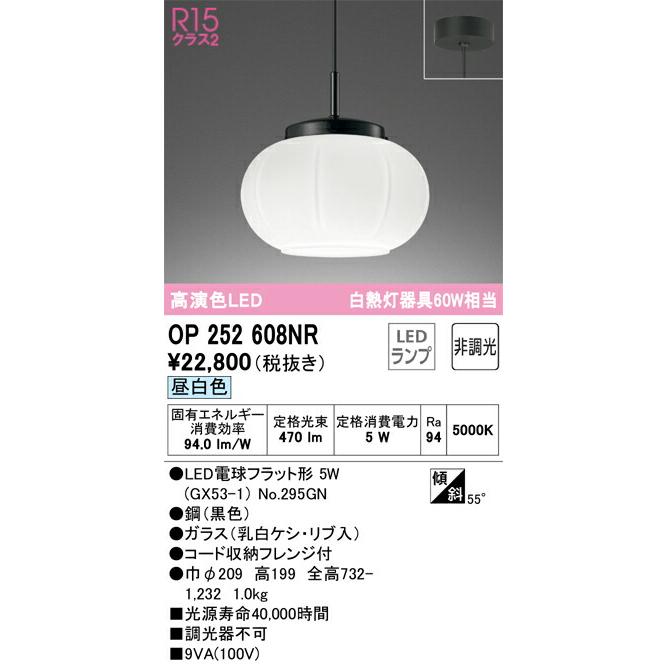 【代引・後払い不可】【OP252608NR】オーデリック ペンダントライト LEDランプ 演色性(Ra)：94 ペンダントライト おしゃれなダイニング照明 LED照明の画像