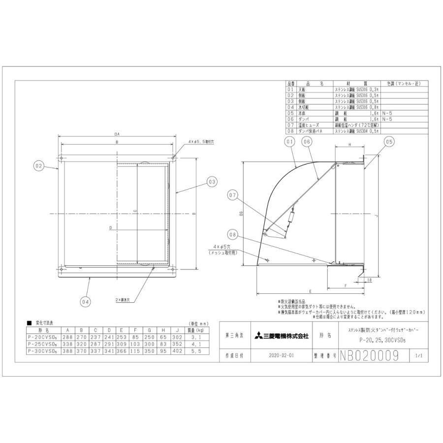 三菱電機 防火ダンパー付ウェザーカバー P-30CVSD5 三菱電機（MITSUBISHI ELECTRIC） 三菱 換気扇部材 P-30CVSD5 ウェザー