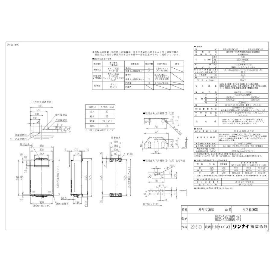 リンナイ（Rinnai） 【在庫あり】RUX-A2016W-E LPG ガス給湯器 20号
