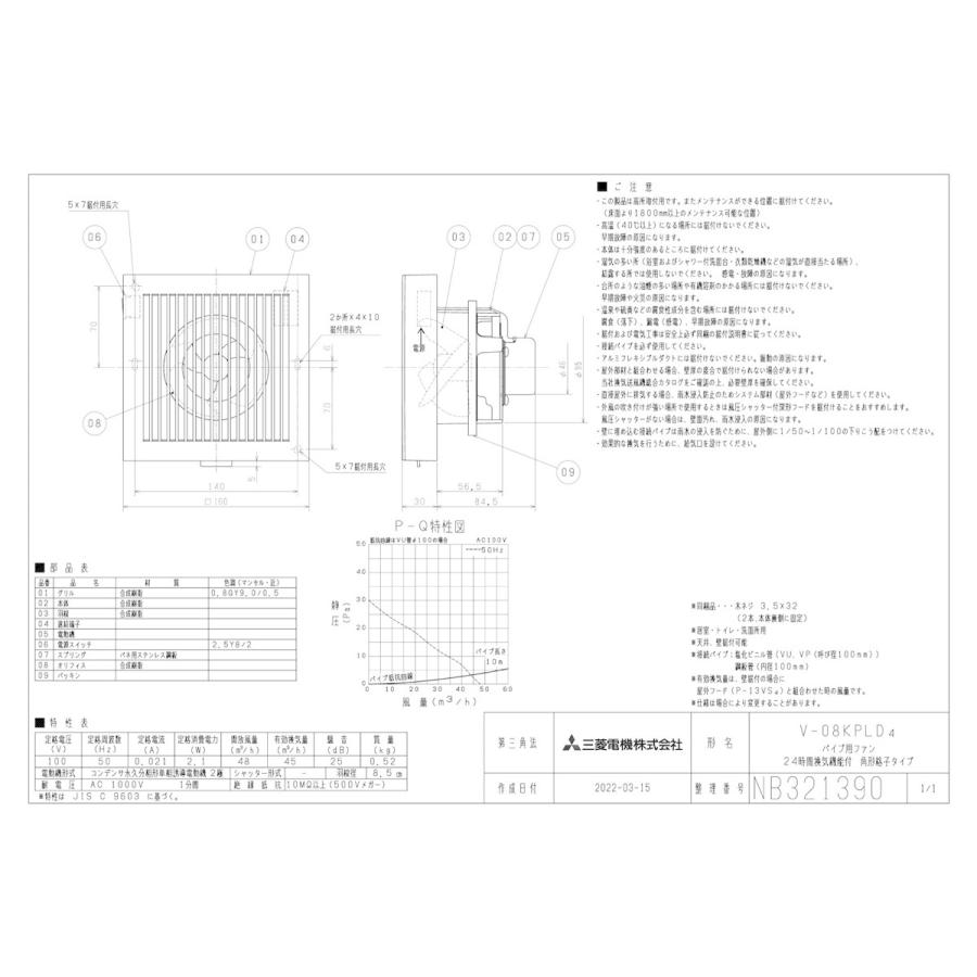 三菱電機（MITSUBISHI ELECTRIC） 三菱 換気扇 【V-08KPLD4】換気扇