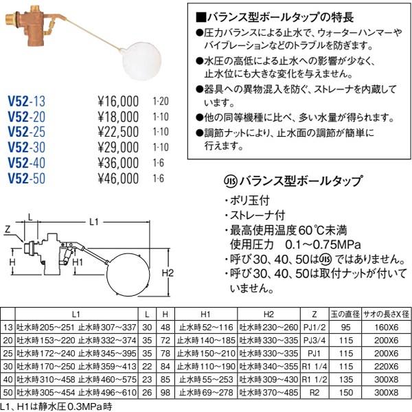 SANEI 三栄水栓 トイレ用品 ボールタップ バランス型ボールタップ V52