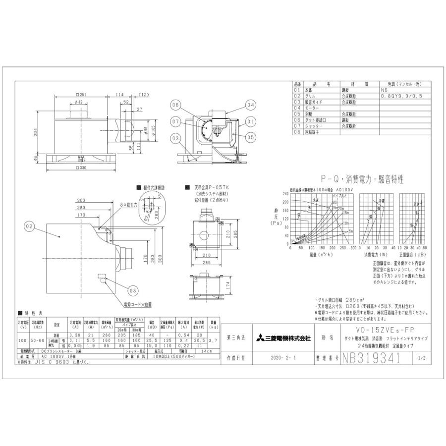 新品　三菱電機（MITSUBISHI)ダクト用換気扇VD-15ZC12 三菱電機（MITSUBISHI ELECTRIC） 三菱 換気扇 VD-15ZVE5-FP (DC