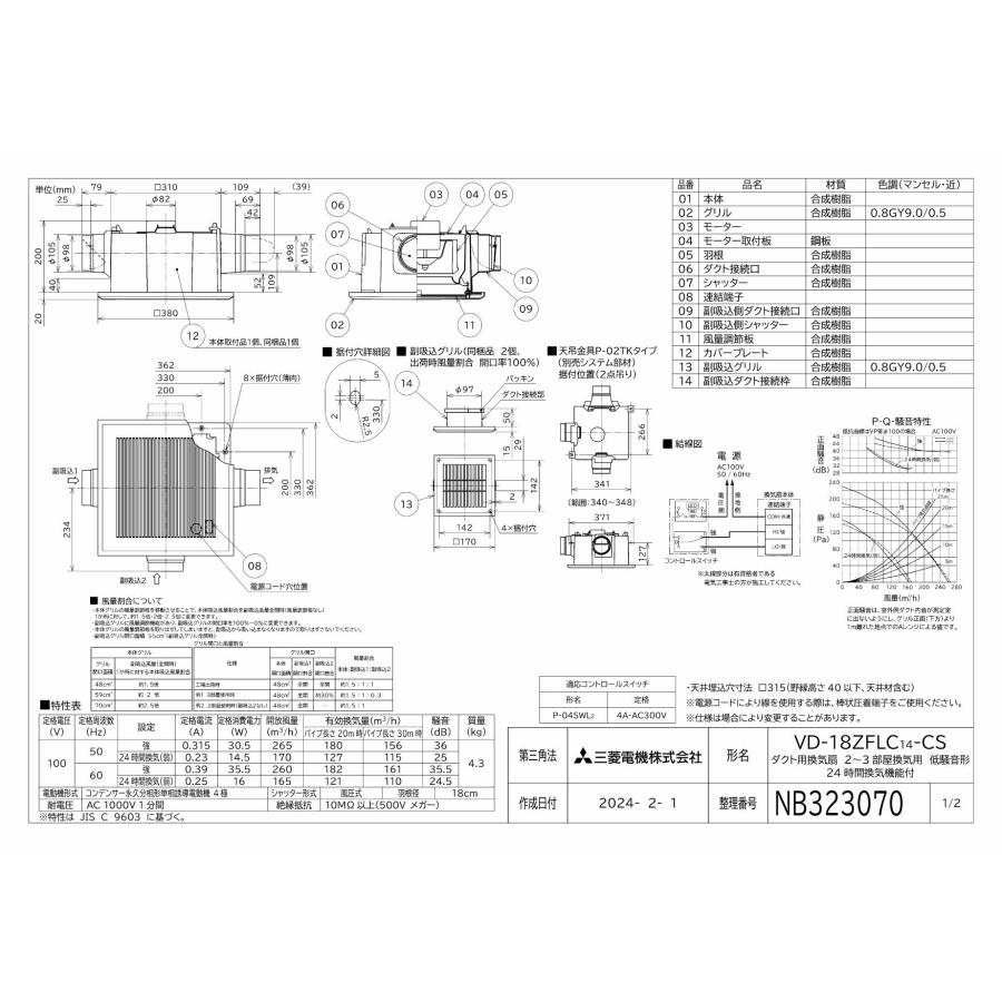 三菱電機（MITSUBISHI ELECTRIC） 三菱【VD-18ZFLC14-CS】 換気扇
