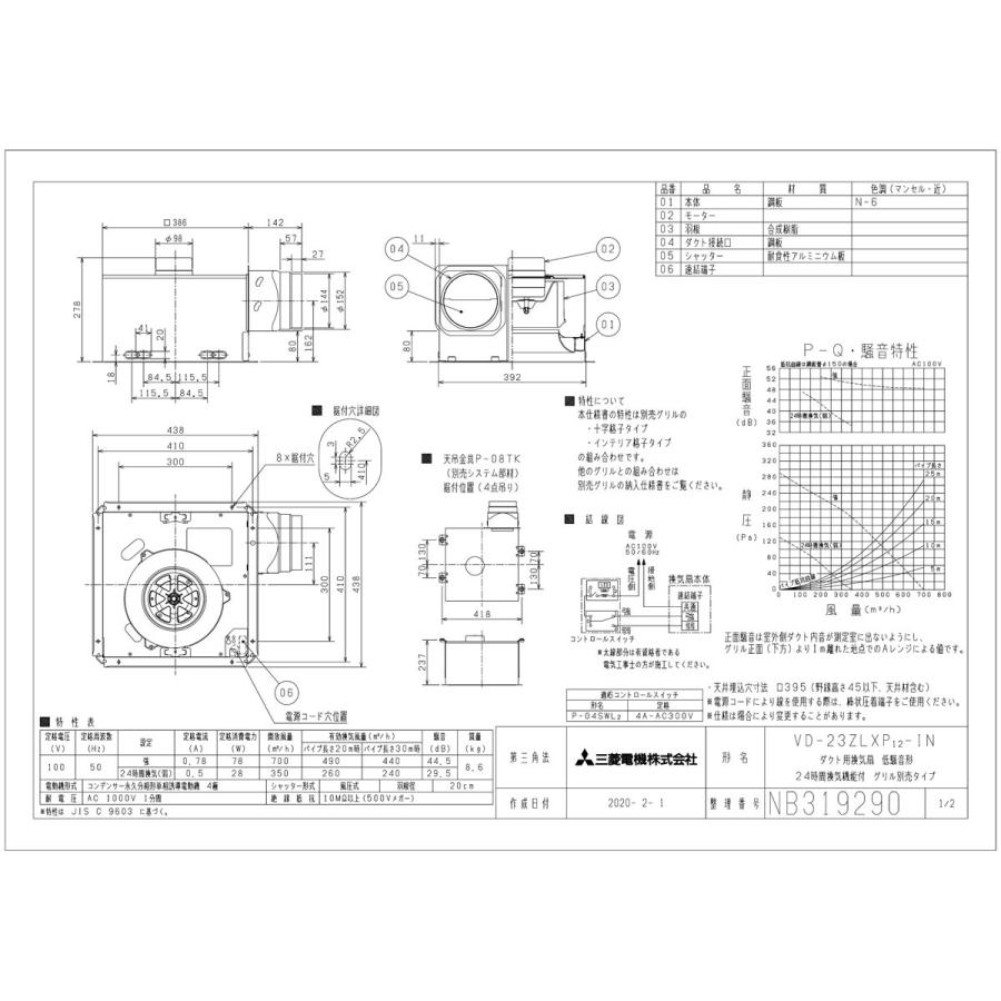 三菱 換気扇 VD-23ZLXP12-IN ダクト用換気扇 天井埋込形(AC 三菱 換気扇 VD-23ZLXP12-IN ダクト用換気扇 天井埋込形(AC