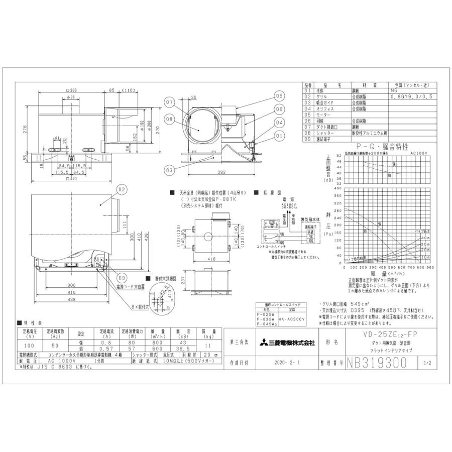 三菱電機（MITSUBISHI ELECTRIC） 三菱 換気扇 VD-25ZE12-FP ダクト用 