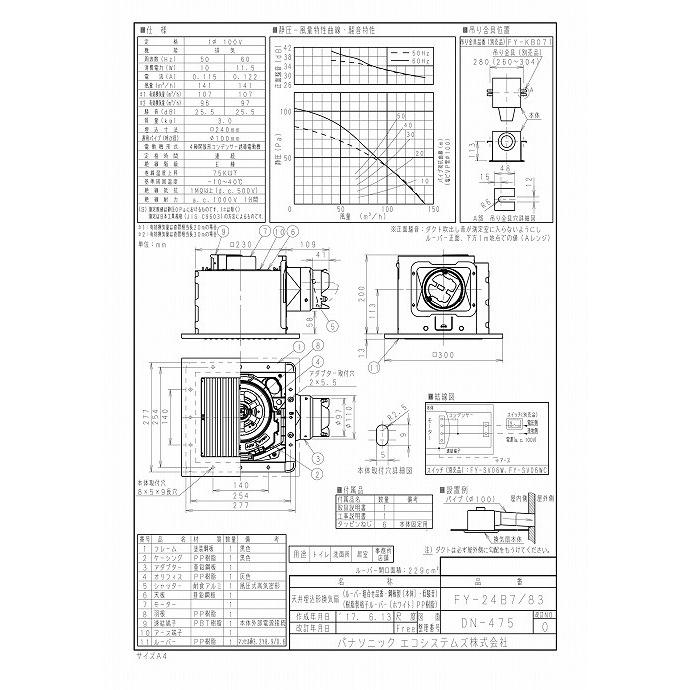 Panasonic（パナソニック） 換気扇 換気扇部材 XFY-24B7/83 天埋換気扇