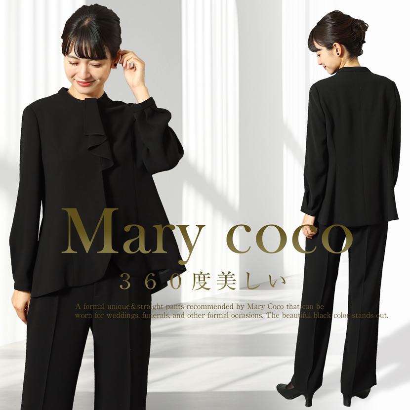 喪服 2点セット 前開き ボウタイ 2wey レディース 洗える ブラックフォーマル ブラウス ストレートパンツ パンツ 体型カバー 冠婚葬祭 入学式 卒業式 mc-2672の画像