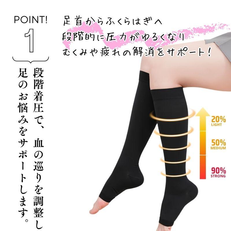着圧ソックス オープントゥ 夜 夏用 大きいサイズ レディース 着厚