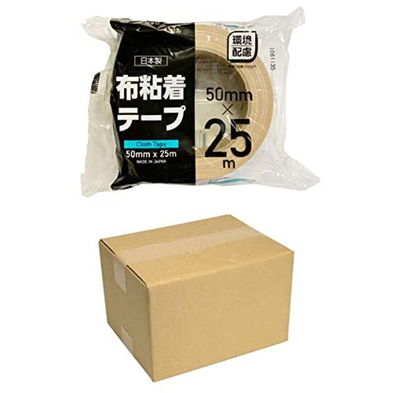 ストリックスデザイン　ガムテープ　布粘着テープ　日本製　幅5cm　手で切れる　25m巻　30個セット〔ケース販売〕　梱包用　茶　文字が書ける