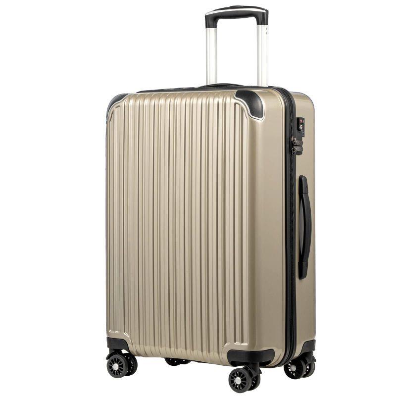 クールライフ スーツケース キャリーバッグダブルキャスター 機内持込 ファスナー式 超軽量 TSAローク (シャンパン, M サイズ