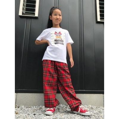 キッズ パンツ 子供服 イージーパンツ タータンチェック 赤 ダンス