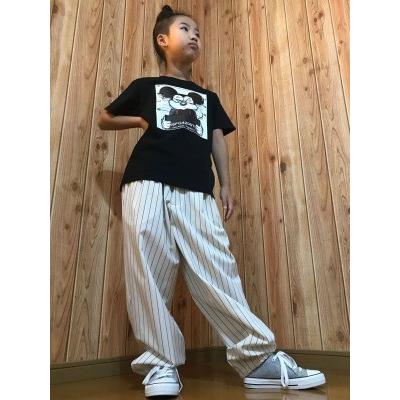 キッズ パンツ 子供服 イージーパンツ オフホワイト ストライプ ダンス 