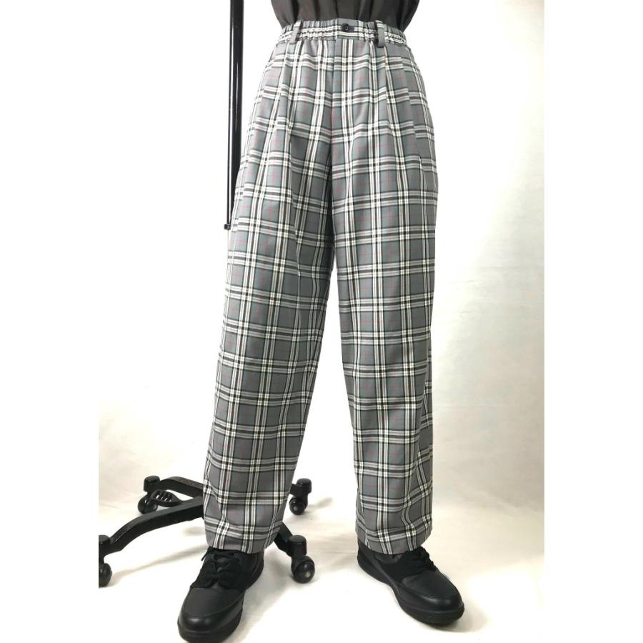 美品✨45R　ウールイージーパンツ　チェック　ドローコード　グレー イージーパンツ グレー タータンチェック ダンス 衣装 男女兼用 S M 膝