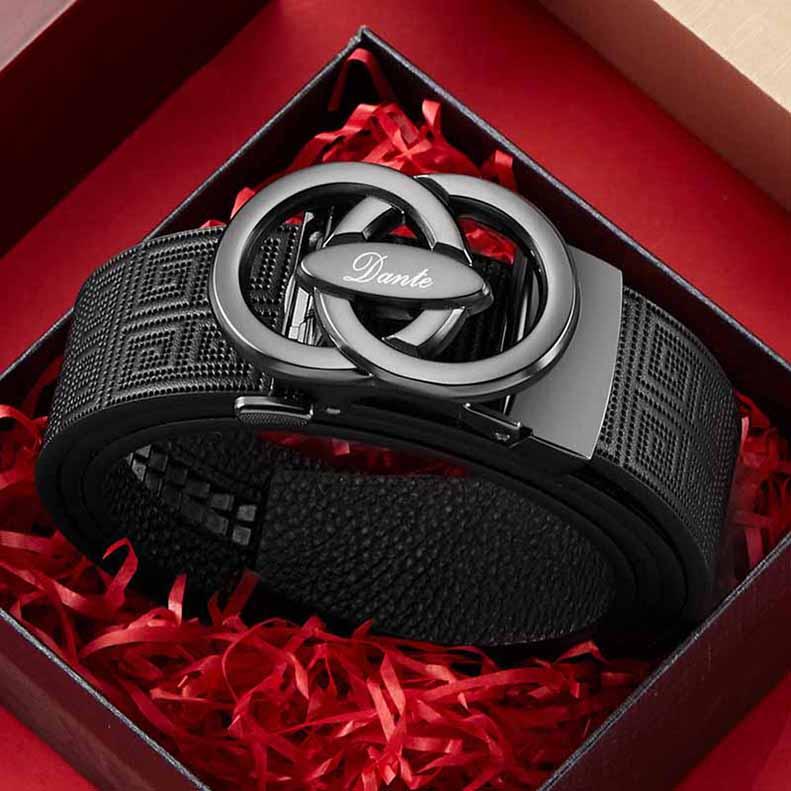 ギフト箱ベルト メンズ 本革 オートロック式 バックル 無段階 穴なし