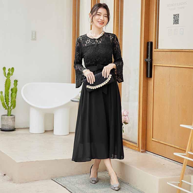 フレアワンピースブラックmasae様 ワンピースきれいめレディース大人セレモニーフォーマル2way上品