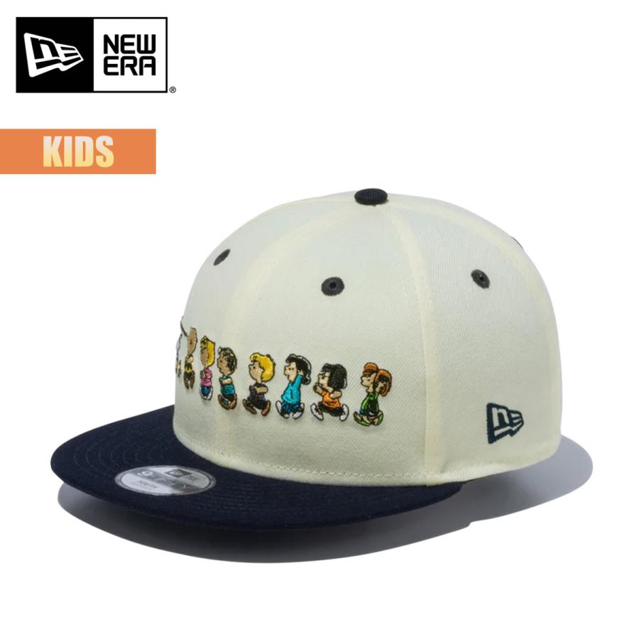 ニューエラ スヌーピー コラボ キャップ キッズ 帽子 NEW ERA Youth 9FIFTY PEANUTS ピーナッツ フレンズ クロームホワイト ネイビーバイザー ユニセックス｜masanagoya｜02