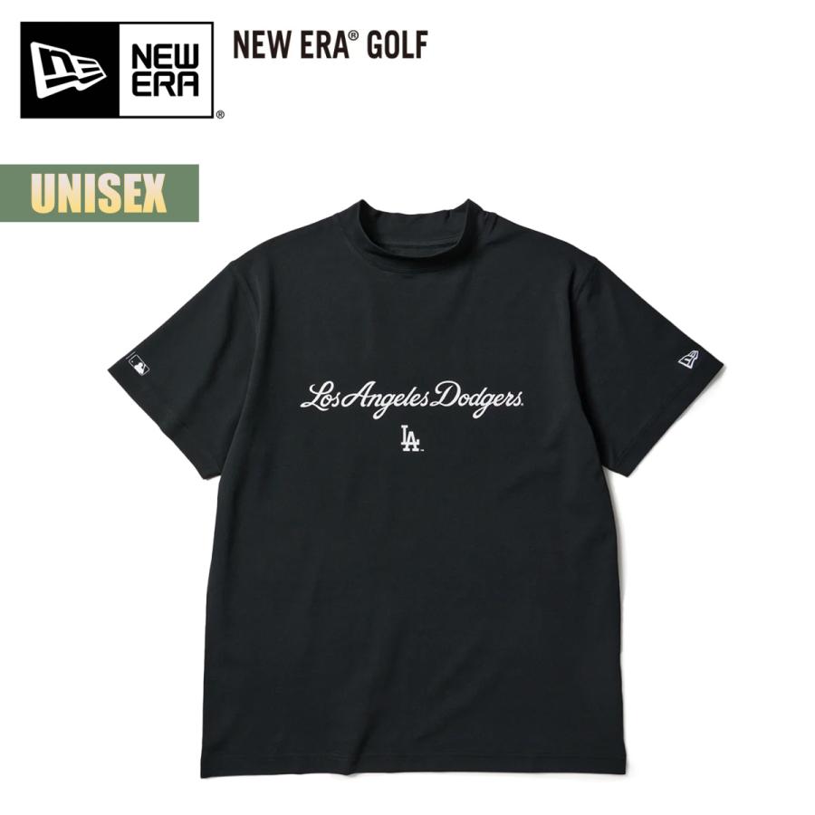 ニューエラ ゴルフ 半袖 ミッドネック Tシャツ NEW ERA GOLF S/S Mid Neck T-shirt MLB ロサンゼルス・ドジャース ブラック スクリプト 吸汗速乾 UVカット 抗菌_1