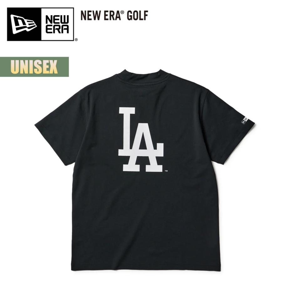 ニューエラ ゴルフ 半袖 ミッドネック Tシャツ NEW ERA GOLF S/S Mid Neck T-shirt MLB ロサンゼルス・ドジャース ブラック スクリプト 吸汗速乾 UVカット 抗菌_2