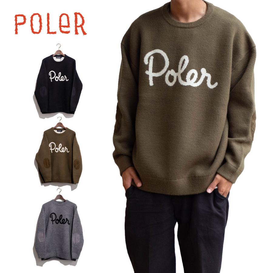 ニット ポーラー メンズ POLER ELBOW PATCH KNIT エルボー パッチ ニット セーター トップス クルーネック ストリート カジュアル ウェア ブランドロゴ 肘当て :223mcv0015:masa surf and snow 通販 ゴールデンベア トップス スウェット 長袖 ワンポイントロゴ 厚手 ストリート系