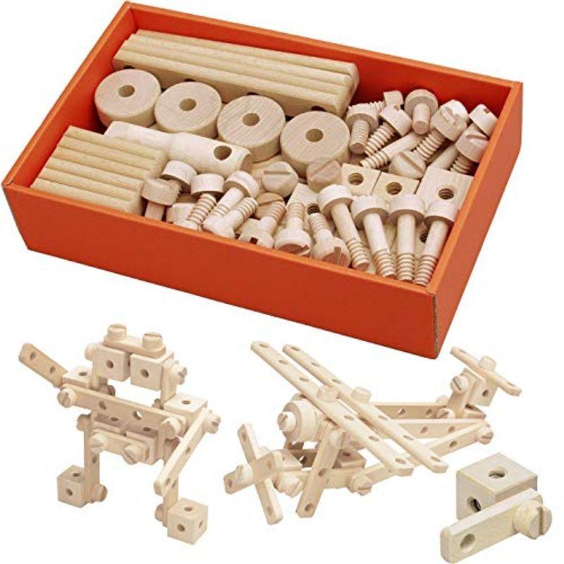 酒井産業 郡上八幡のねじあそび（75ピース）対象年齢3才? ST取得 木製 無塗装 おもちゃ 立体パズル 知育玩具 木育 想像力 パーツ遊び