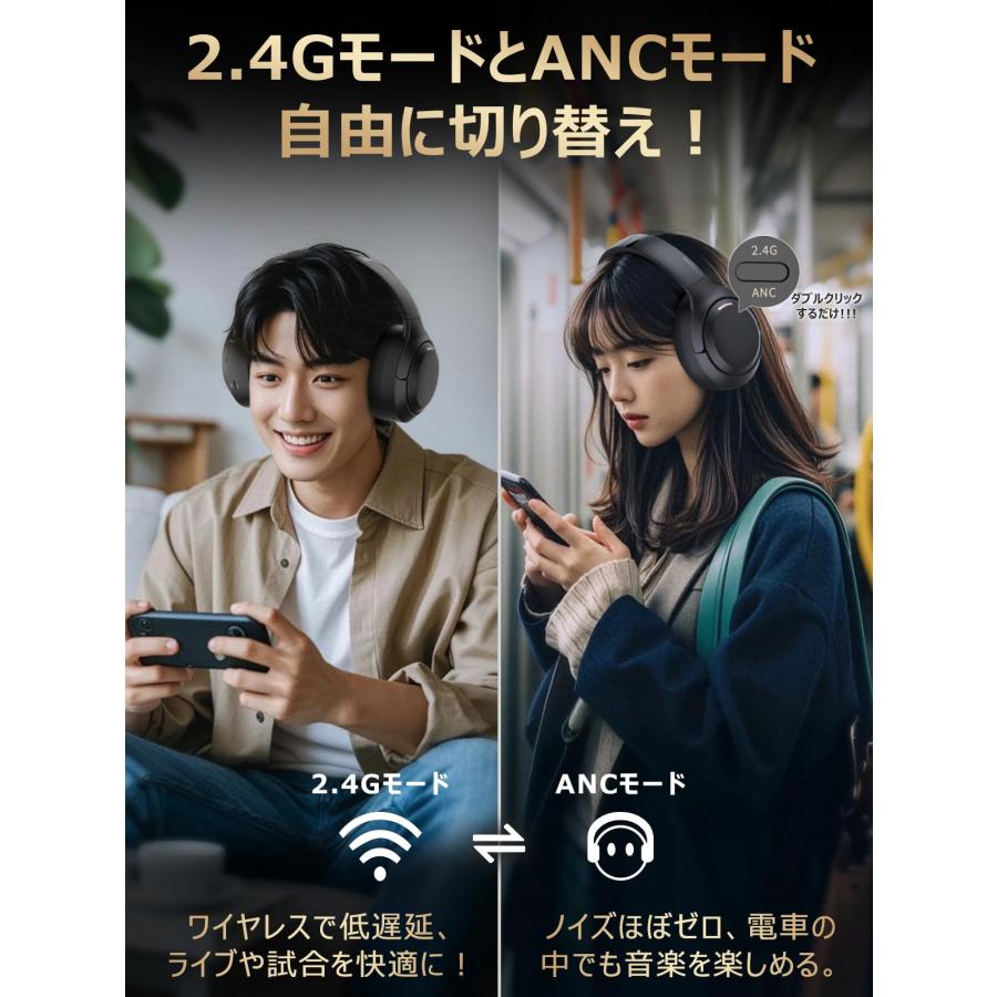 ワイヤレスヘッドホン 2.4G低遅延・ANCモード切替ゲーミング