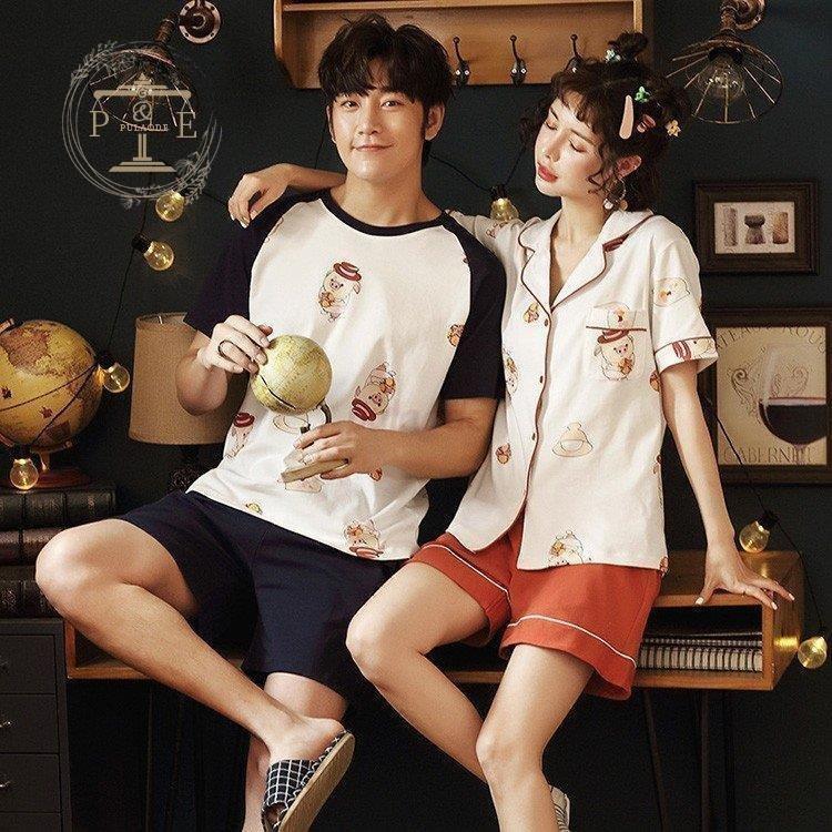レディース メンズ パジャマ 半袖 セットアップ 夏 ナイトウェア 夏 部屋着 パジャマ ペア 寝間着 寝巻き 上下セット ルームウェア カップル ペアルック 綿 パジャマ 注目のブランド Ahmedmostafa Us