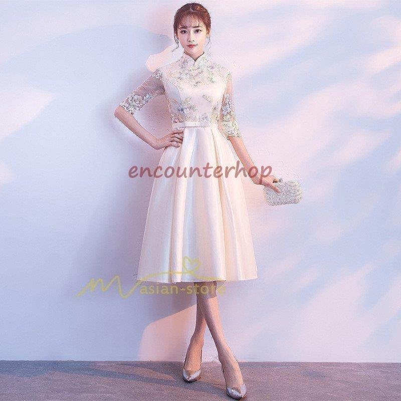 芸能人愛用 ドレス パーティードレス 結婚式 上品 カジュアル 演奏会 成人式 披露宴 謝恩会 同窓会 2次会 ミディアム 膝丈 袖あり フォーマル ライン 代30代 ワンピース パーティドレス カラー A Www Gatorheatandair Com