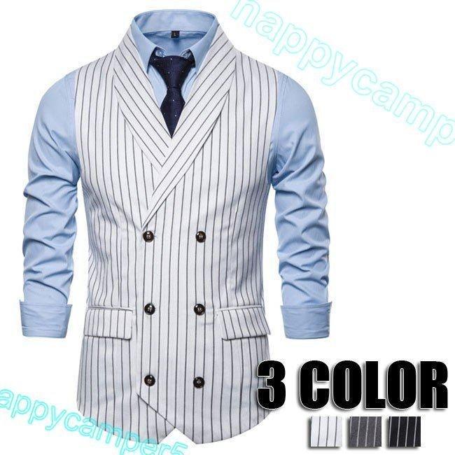 ベスト メンズ ジレベスト ストライプ スーツベスト チョッキ フォーマル ビジネス 紳士服 結婚式 パーティー シャツに