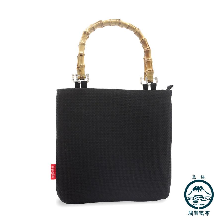 刺し子 手提げバッグ バンブー 竹製持ち手 白黒 黒 スクエア 祭り用品