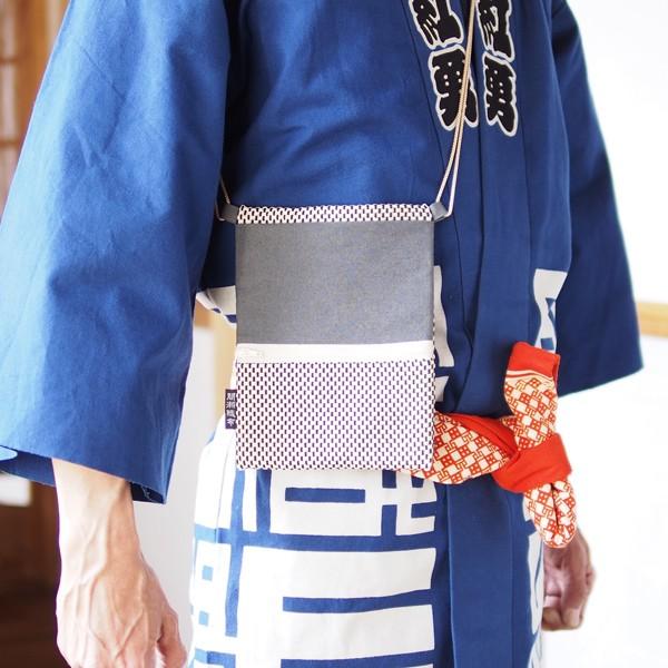 道中財布 小 刺し子 灰色 江戸打ち紐 祭り ポシェット ネコポス可（1個