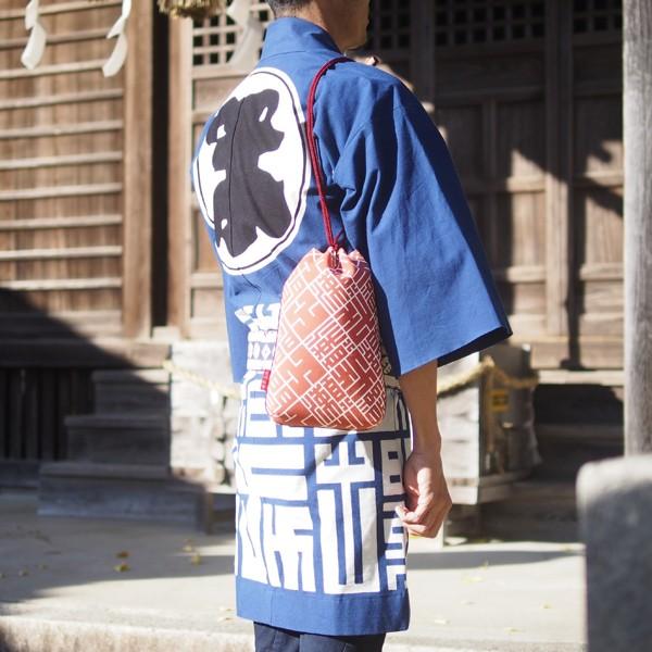 合切袋 手ぬぐい生地 柿色 角文字 注染手ぬぐい 祭り用品 信玄袋 巾着