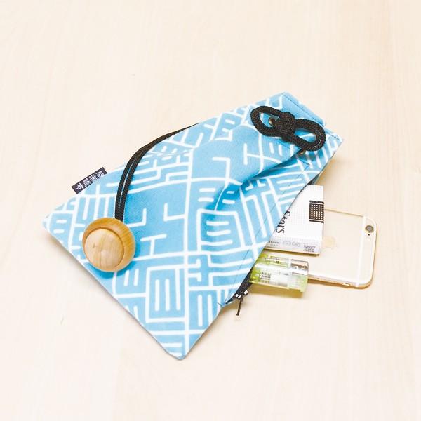 腰下げ巾着 01 手拭い生地 水色 巾着 祭用品 祭り袋 小物入れ スマホ